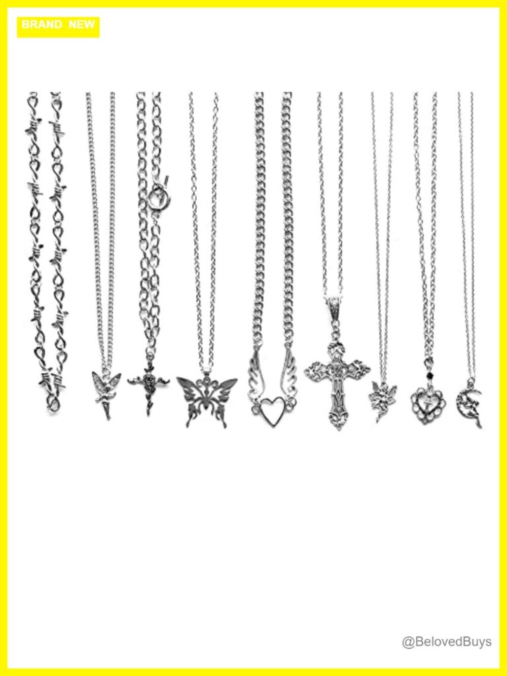 9 Pc Gothic Choker Necklace Set Alloy Brass Butterfly Cross Fairy Thorns